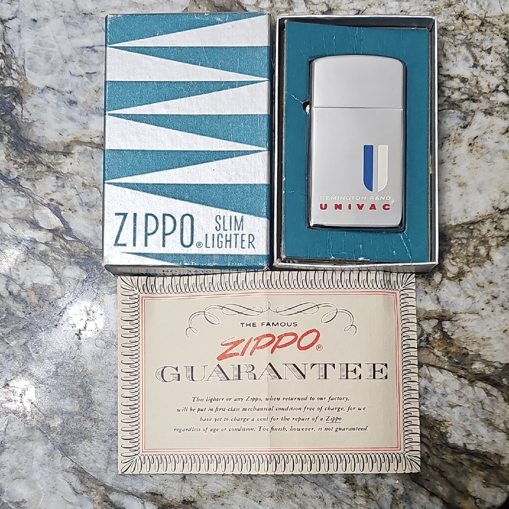 RARE Zippo Slim Lighter with UNIVAC Design - Vintage 1960 (Never Struck)​